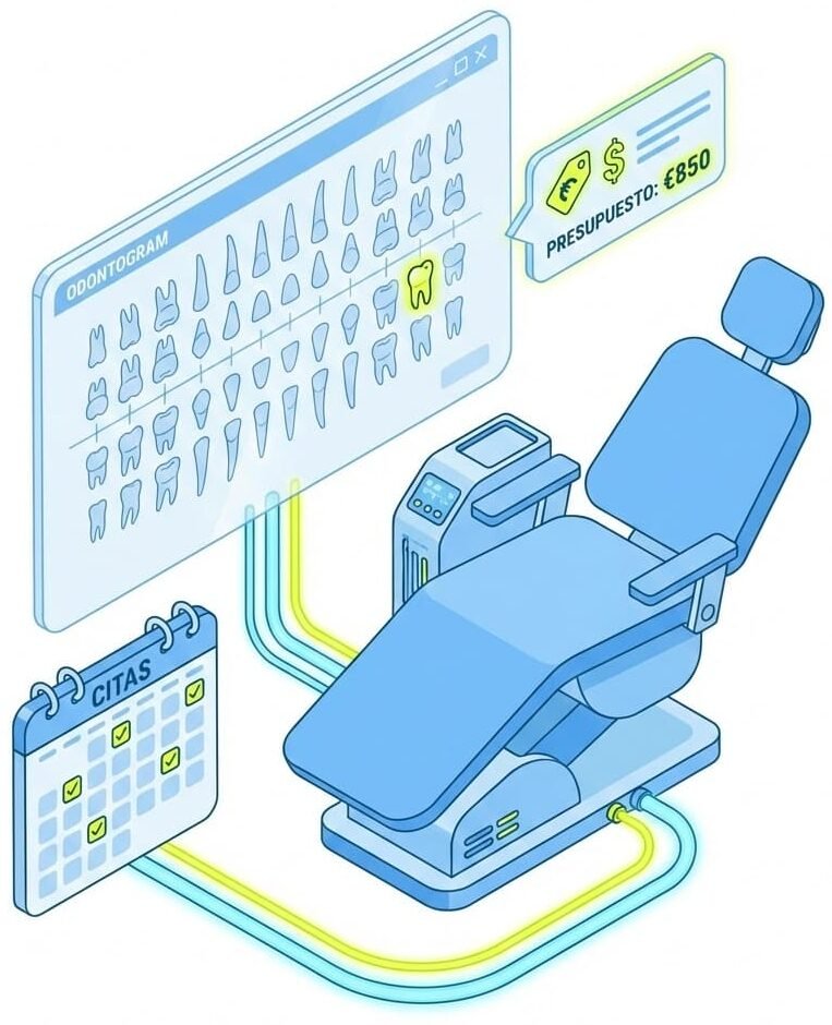 Odontograma digital y gestión de citas en un software para dentistas y clínicas dentales.